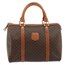 CELINE Macadam Canvas Boston Bag PVC Leather Brown Gold Auth 189503A-13