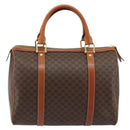 CELINE Macadam Canvas Boston Bag PVC Leather Brown Gold Auth 189503A-2