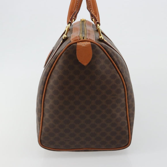 CELINE Macadam Canvas Boston Bag PVC Leather Brown Gold Auth 189503A