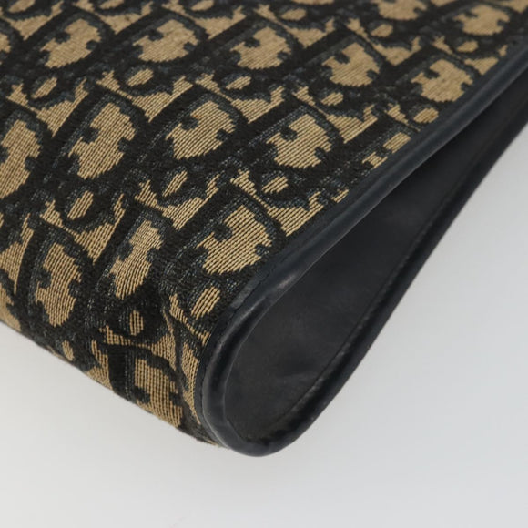 Christian Dior Trotter Canvas Shoulder Bag Navy Gold Auth 189506