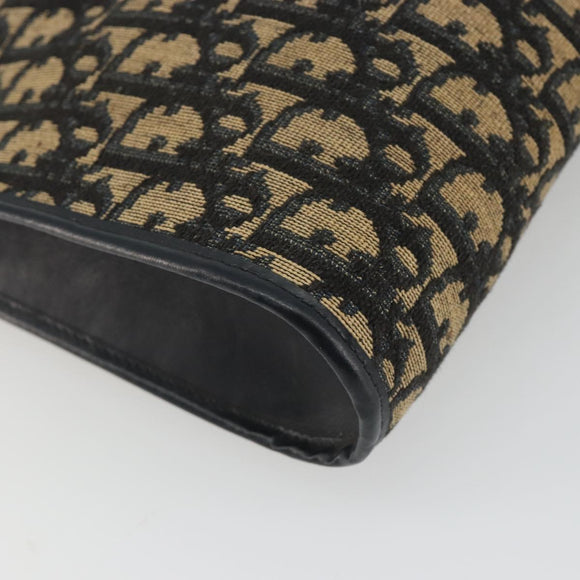 Christian Dior Trotter Canvas Shoulder Bag Navy Gold Auth 189506