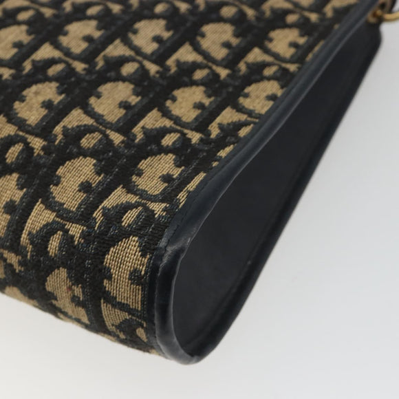 Christian Dior Trotter Canvas Shoulder Bag Navy Gold Auth 189506
