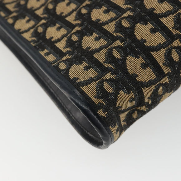 Christian Dior Trotter Canvas Shoulder Bag Navy Gold Auth 189506