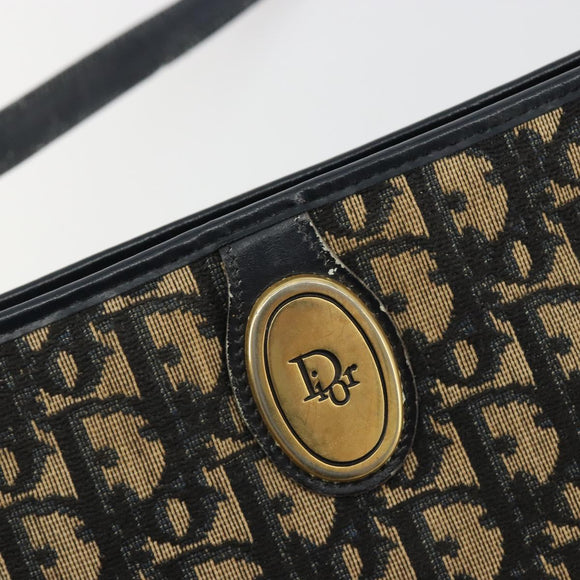Christian Dior Trotter Canvas Shoulder Bag Navy Gold Auth 189506