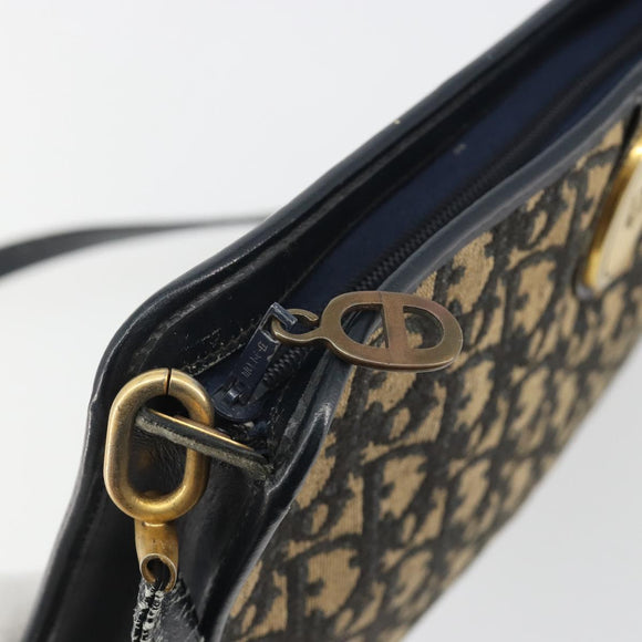 Christian Dior Trotter Canvas Shoulder Bag Navy Gold Auth 189506