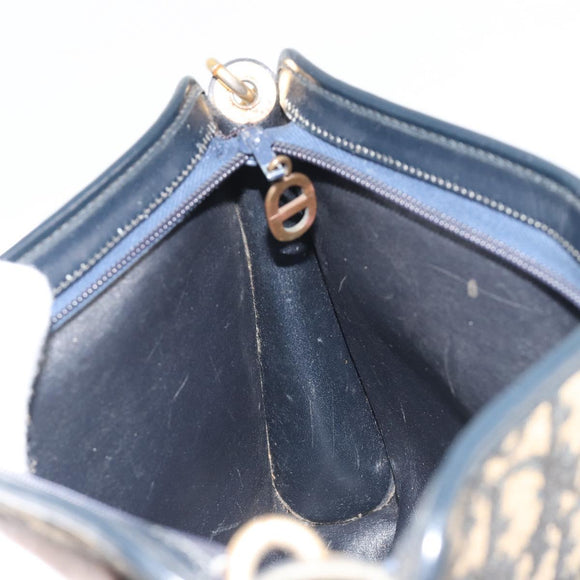 Christian Dior Trotter Canvas Shoulder Bag Navy Gold Auth 189506