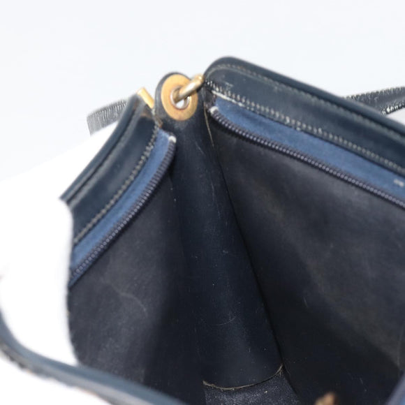 Christian Dior Trotter Canvas Shoulder Bag Navy Gold Auth 189506