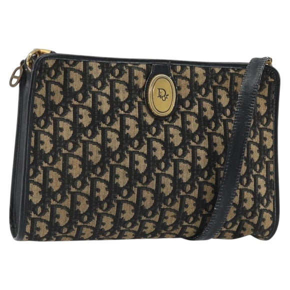 Christian Dior Trotter Canvas Shoulder Bag Navy Gold Auth 189506