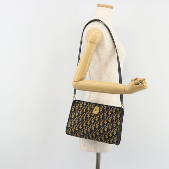 Christian Dior Trotter Canvas Shoulder Bag Navy Gold Auth 189506