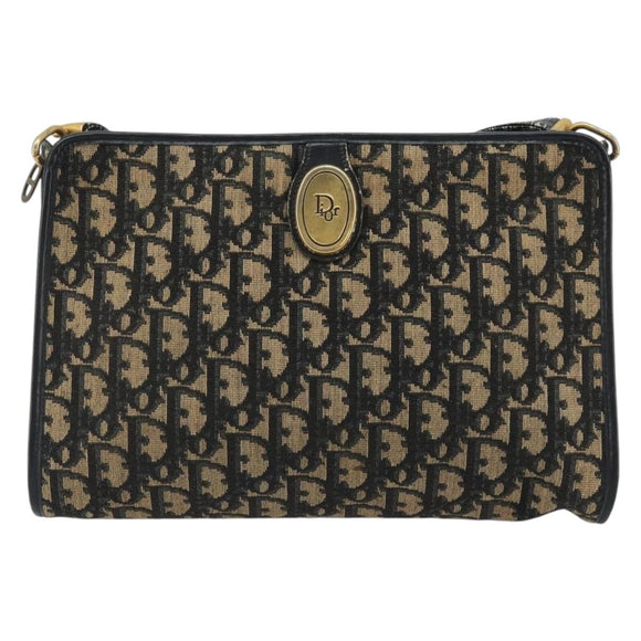 Christian Dior Trotter Canvas Shoulder Bag Navy Gold Auth 189506