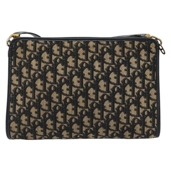 Christian Dior Trotter Canvas Shoulder Bag Navy Gold Auth 189506