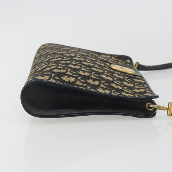 Christian Dior Trotter Canvas Shoulder Bag Navy Gold Auth 189506
