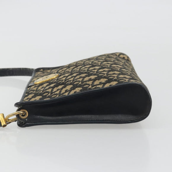 Christian Dior Trotter Canvas Shoulder Bag Navy Gold Auth 189506
