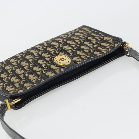 Christian Dior Trotter Canvas Shoulder Bag Navy Gold Auth 189506