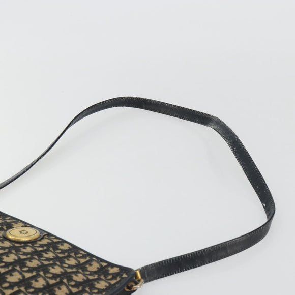 Christian Dior Trotter Canvas Shoulder Bag Navy Gold Auth 189506