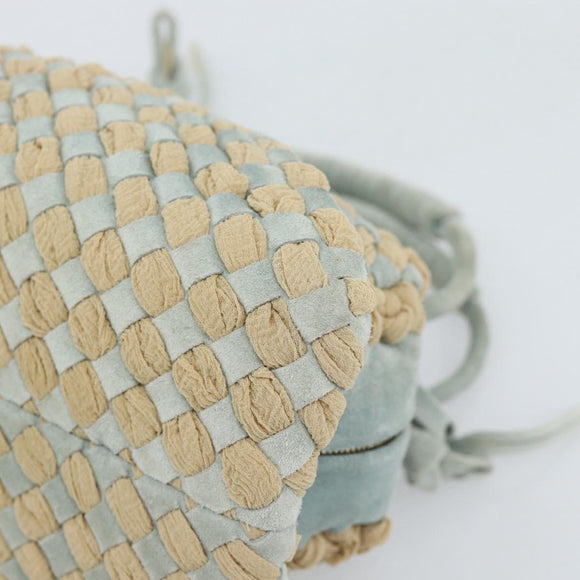 BOTTEGA VENETA INTRECCIATO Hand Bag Suede Light Blue Gold Auth 189511A