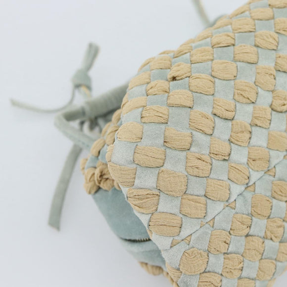 BOTTEGA VENETA INTRECCIATO Hand Bag Suede Light Blue Gold Auth 189511A