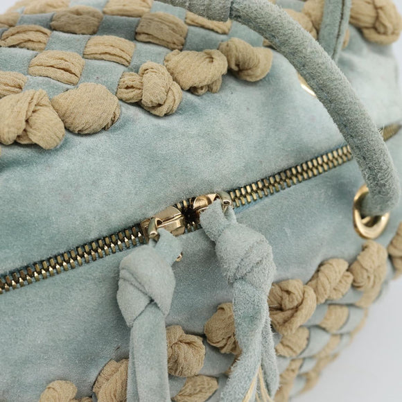 BOTTEGA VENETA INTRECCIATO Hand Bag Suede Light Blue Gold Auth 189511A