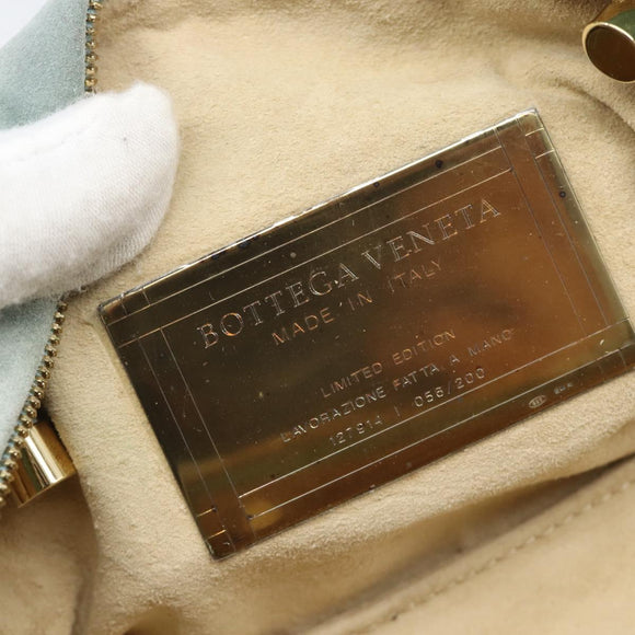 BOTTEGA VENETA INTRECCIATO Hand Bag Suede Light Blue Gold Auth 189511A