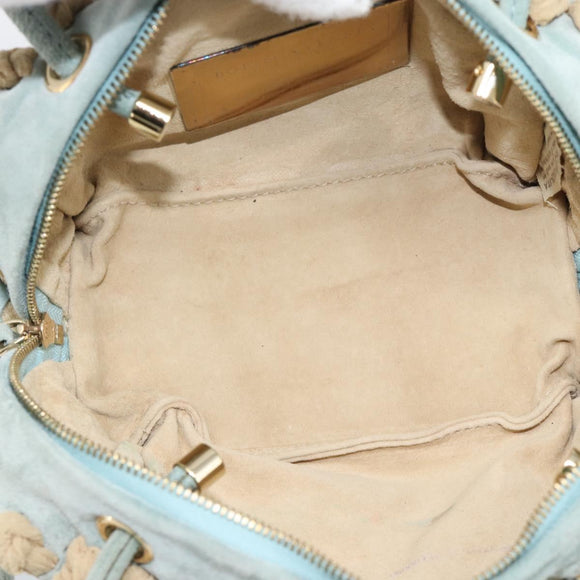 BOTTEGA VENETA INTRECCIATO Hand Bag Suede Light Blue Gold Auth 189511A