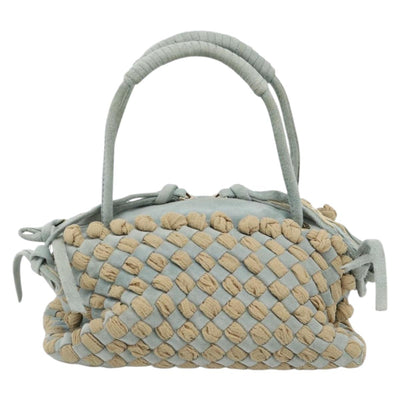 BOTTEGA VENETA INTRECCIATO Hand Bag Suede Light Blue Gold Auth 189511A - 0