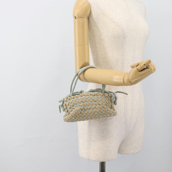 BOTTEGA VENETA INTRECCIATO Hand Bag Suede Light Blue Gold Auth 189511A