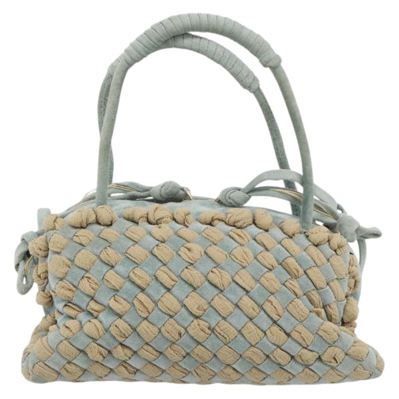 BOTTEGA VENETA INTRECCIATO Hand Bag Suede Light Blue Gold Auth 189511A