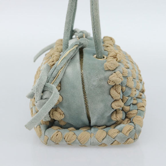 BOTTEGA VENETA INTRECCIATO Hand Bag Suede Light Blue Gold Auth 189511A