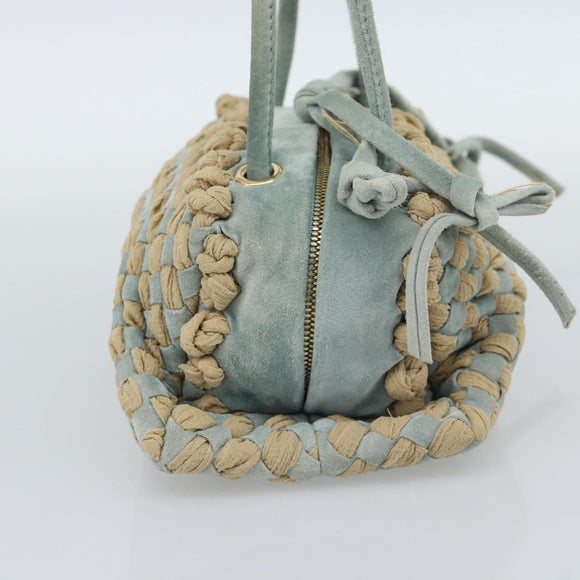 BOTTEGA VENETA INTRECCIATO Hand Bag Suede Light Blue Gold Auth 189511A