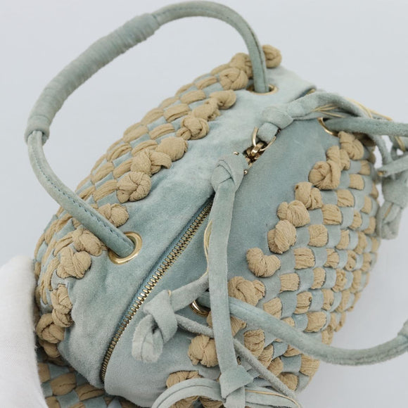 BOTTEGA VENETA INTRECCIATO Hand Bag Suede Light Blue Gold Auth 189511A