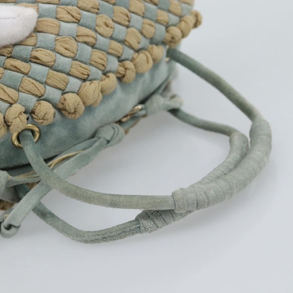BOTTEGA VENETA INTRECCIATO Hand Bag Suede Light Blue Gold Auth 189511A