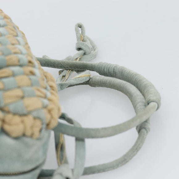 BOTTEGA VENETA INTRECCIATO Hand Bag Suede Light Blue Gold Auth 189511A