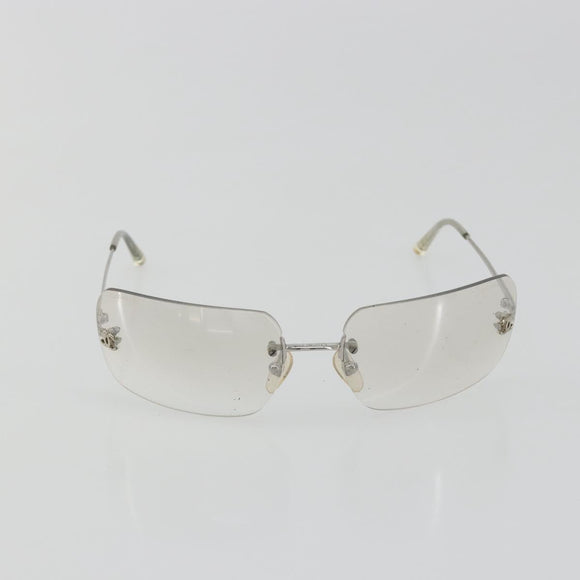 CHANEL COCO Mark Sunglasses Metal Silver CC Auth 189512