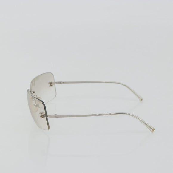 CHANEL COCO Mark Sunglasses Metal Silver CC Auth 189512