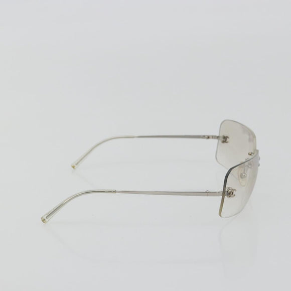 CHANEL COCO Mark Sunglasses Metal Silver CC Auth 189512