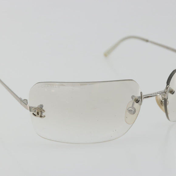 CHANEL COCO Mark Sunglasses Metal Silver CC Auth 189512