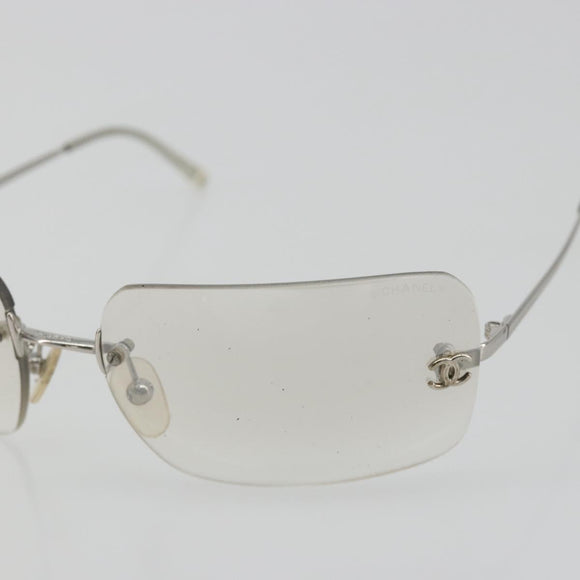 CHANEL COCO Mark Sunglasses Metal Silver CC Auth 189512