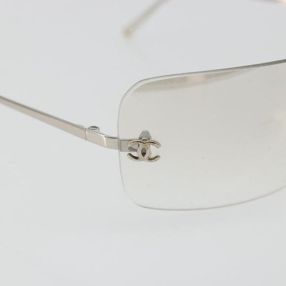 CHANEL COCO Mark Sunglasses Metal Silver CC Auth 189512