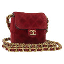 CHANEL Mini Mini Matelasse 7 Chain Shoulder Pouch Velor Red Gold CC Auth 189515-1