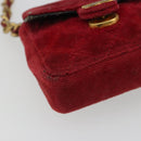 CHANEL Mini Mini Matelasse 7 Chain Shoulder Pouch Velor Red Gold CC Auth 189515-15