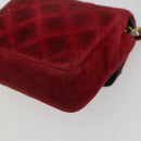 CHANEL Mini Mini Matelasse 7 Chain Shoulder Pouch Velor Red Gold CC Auth 189515-16