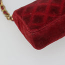 CHANEL Mini Mini Matelasse 7 Chain Shoulder Pouch Velor Red Gold CC Auth 189515-17
