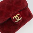 CHANEL Mini Mini Matelasse 7 Chain Shoulder Pouch Velor Red Gold CC Auth 189515-18