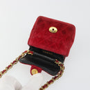 CHANEL Mini Mini Matelasse 7 Chain Shoulder Pouch Velor Red Gold CC Auth 189515-9