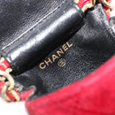CHANEL Mini Mini Matelasse 7 Chain Shoulder Pouch Velor Red Gold CC Auth 189515-10