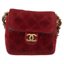 CHANEL Mini Mini Matelasse 7 Chain Shoulder Pouch Velor Red Gold CC Auth 189515-13