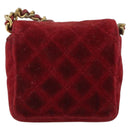 CHANEL Mini Mini Matelasse 7 Chain Shoulder Pouch Velor Red Gold CC Auth 189515-2