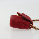 CHANEL Mini Mini Matelasse 7 Chain Shoulder Pouch Velor Red Gold CC Auth 189515-3