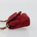 CHANEL Mini Mini Matelasse 7 Chain Shoulder Pouch Velor Red Gold CC Auth 189515-4