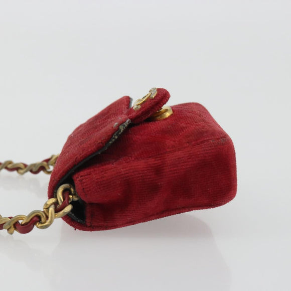 CHANEL Mini Mini Matelasse 7 Chain Shoulder Pouch Velor Red Gold CC Auth 189515